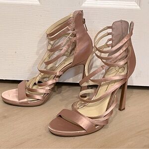 Jessica Simpson Palkaya Pink Satin Blush Open Toe Strappy Heels 10